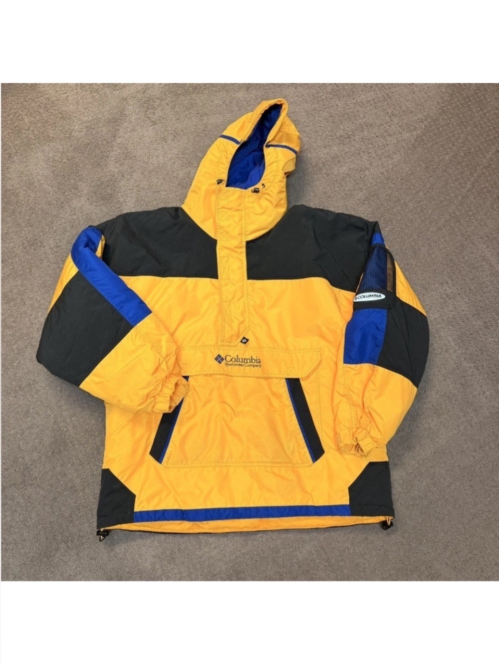 Columbia Padded Anorak Parka Puffer Jacket Men's XL vintage 2000 black yellow